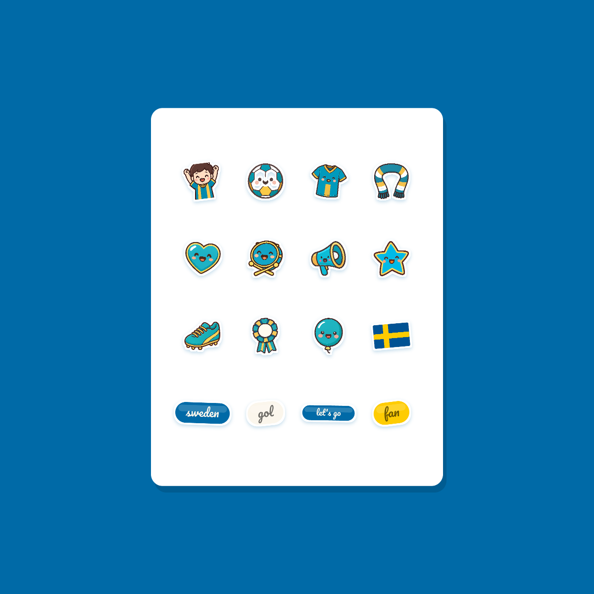 Sweden Football Fan Sticker Pack — 16 Kawaii Die-Cut Supporter Stickers (PNG + SVG) preview 3