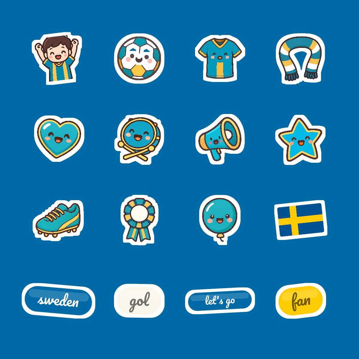 Sweden Football Fan Sticker Pack — 16 Kawaii Die-Cut Supporter Stickers (PNG + SVG) preview 4