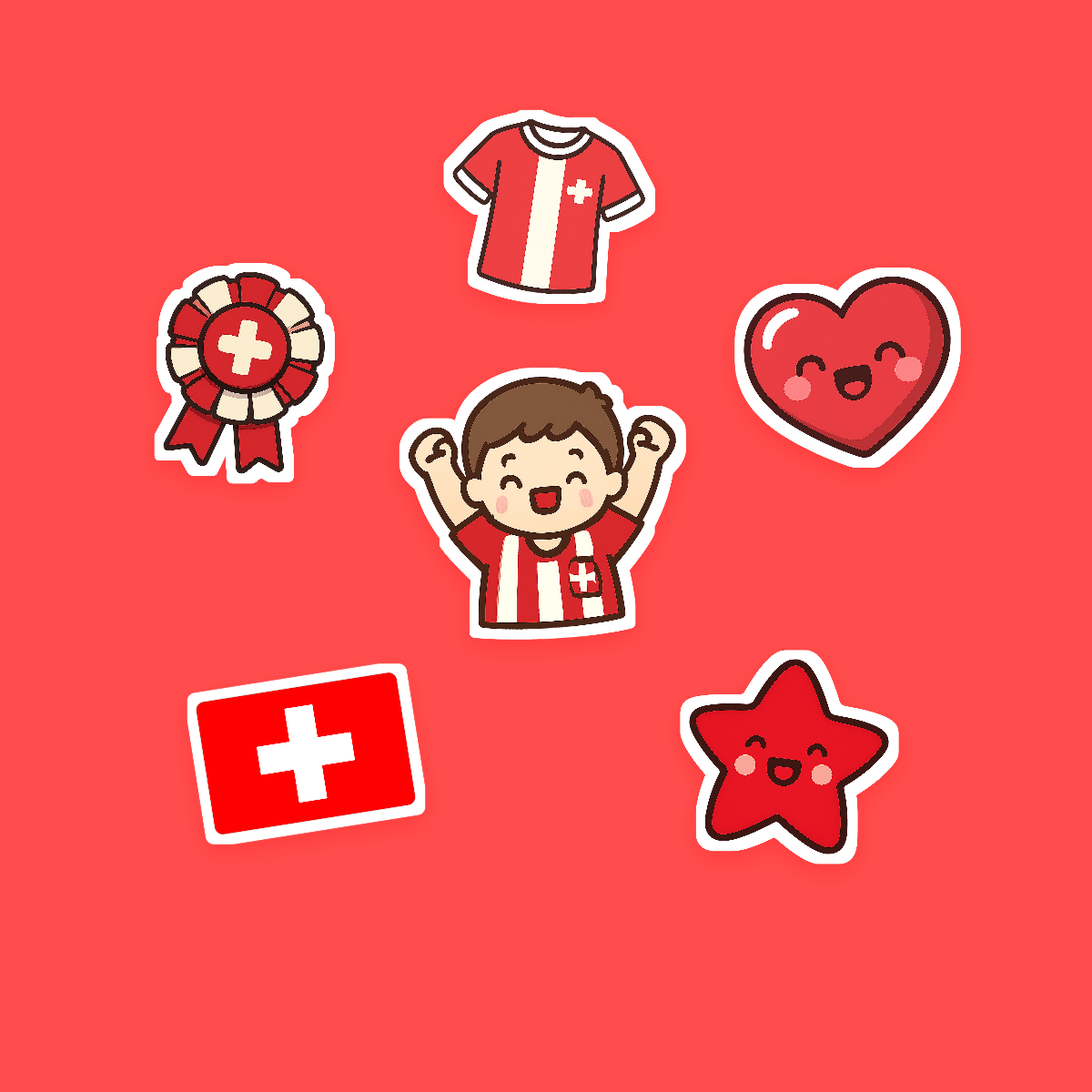 Switzerland Football Fan Sticker Pack — 16 Kawaii Die-Cut Supporter Stickers (PNG + SVG) preview 2