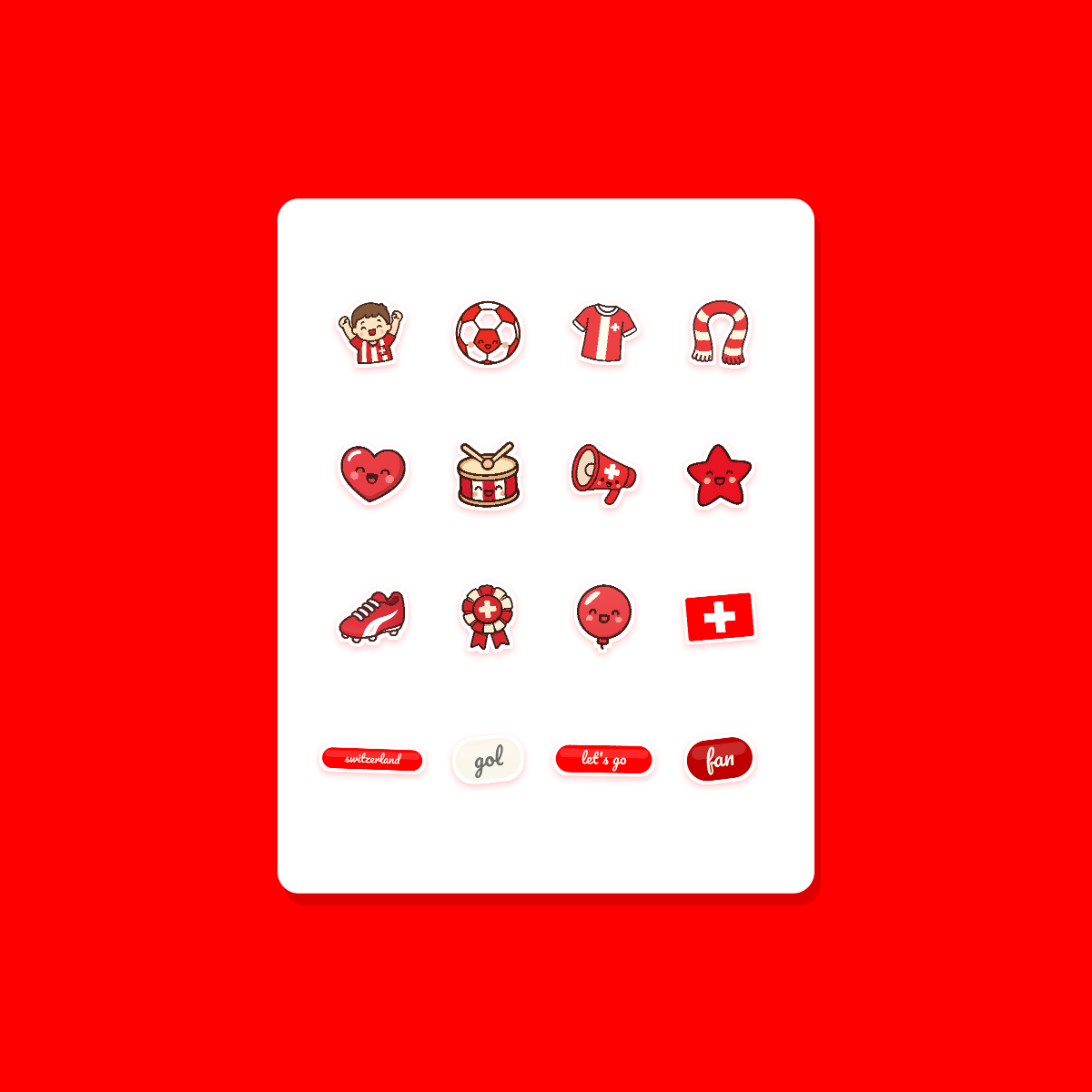Switzerland Football Fan Sticker Pack — 16 Kawaii Die-Cut Supporter Stickers (PNG + SVG) preview 3