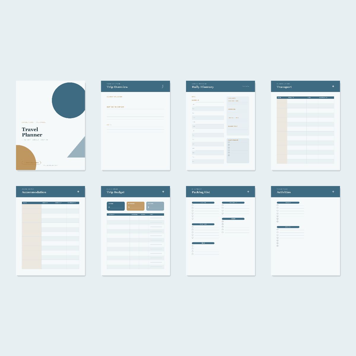 Travel & Vacation Planner — 10 Printable Pages (Itinerary, Budget, Packing · A4 + US Letter PDF + SVG) preview 3