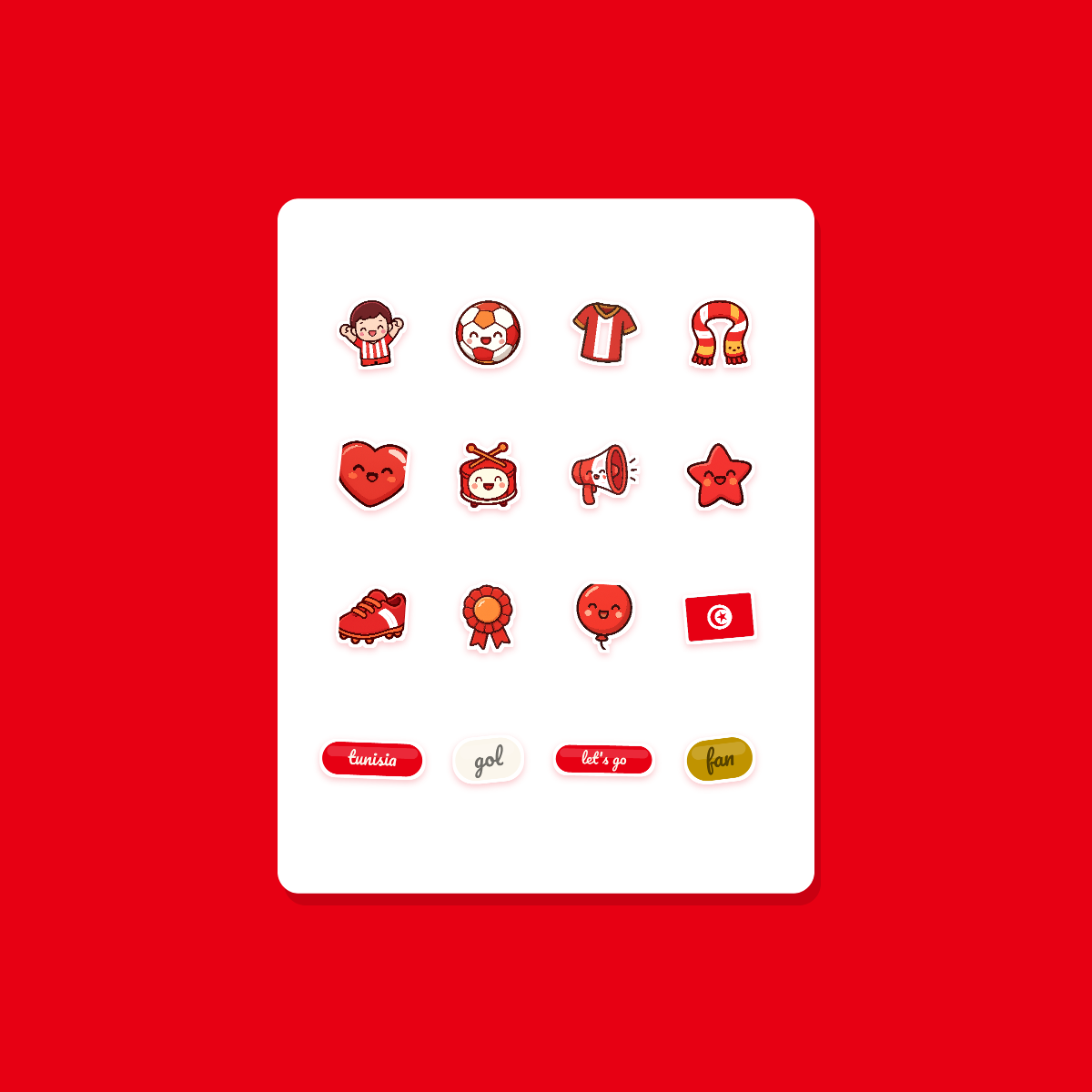 Tunisia Football Fan Sticker Pack — 16 Kawaii Die-Cut Supporter Stickers (PNG + SVG) preview 3