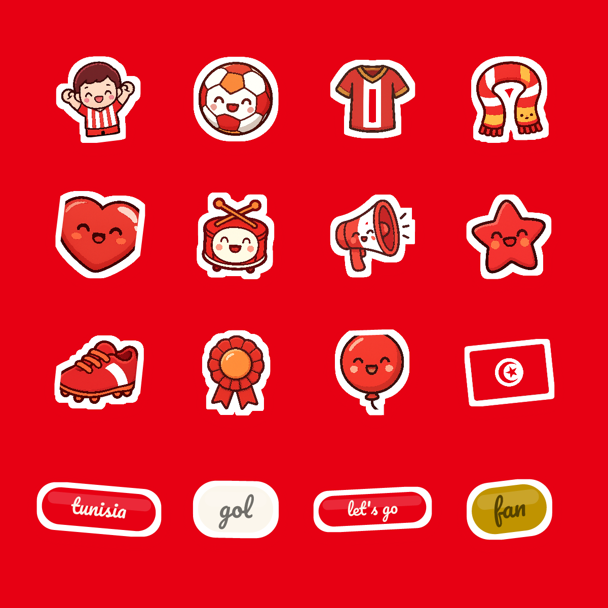 Tunisia Football Fan Sticker Pack — 16 Kawaii Die-Cut Supporter Stickers (PNG + SVG) preview 4
