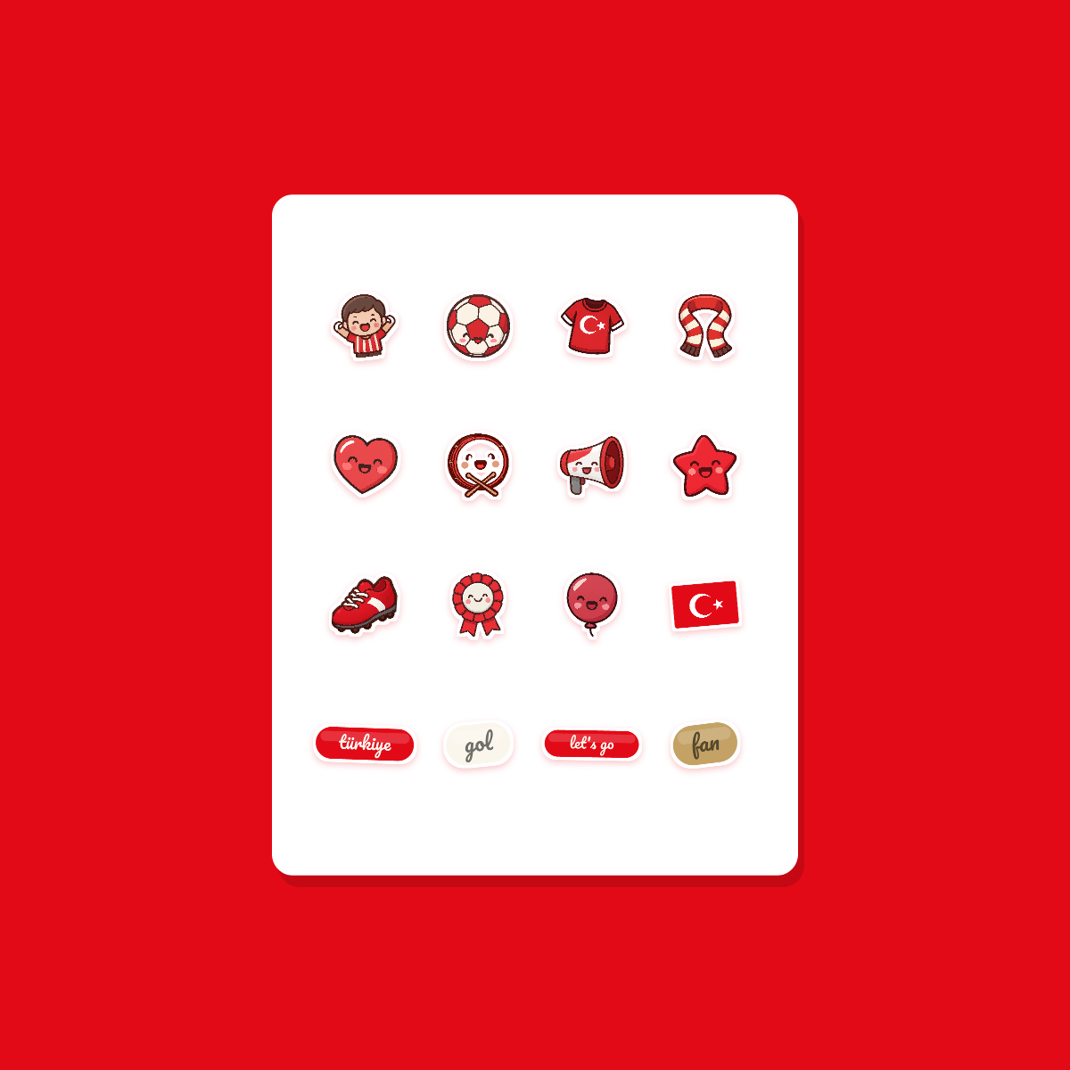 Türkiye Football Fan Sticker Pack — 16 Kawaii Die-Cut Supporter Stickers (PNG + SVG) preview 3