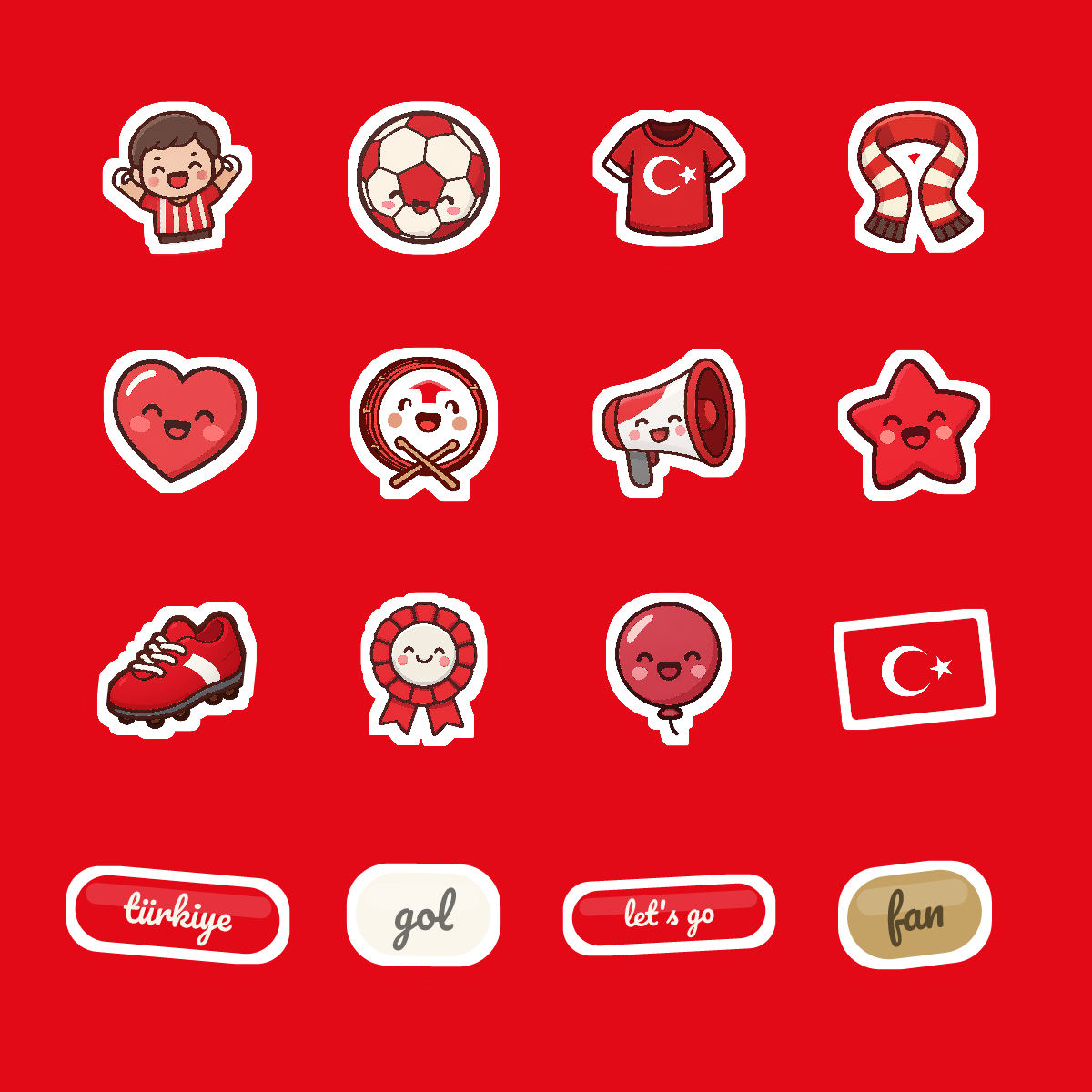 Türkiye Football Fan Sticker Pack — 16 Kawaii Die-Cut Supporter Stickers (PNG + SVG) preview 4