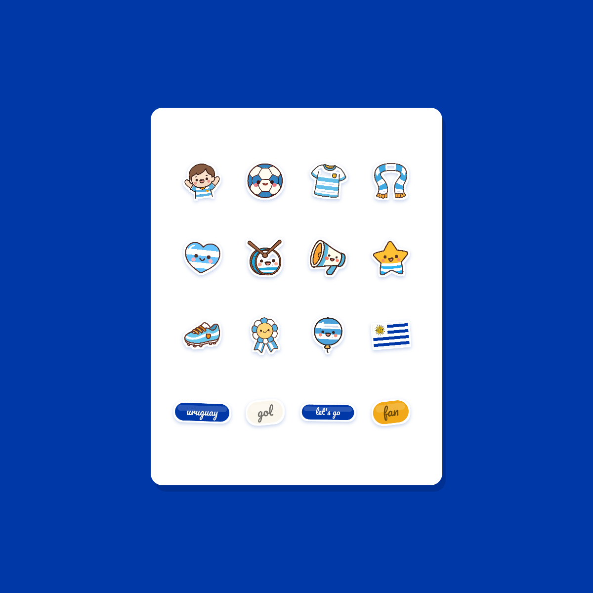 Uruguay Football Fan Sticker Pack — 16 Kawaii Die-Cut Supporter Stickers (PNG + SVG) preview 3