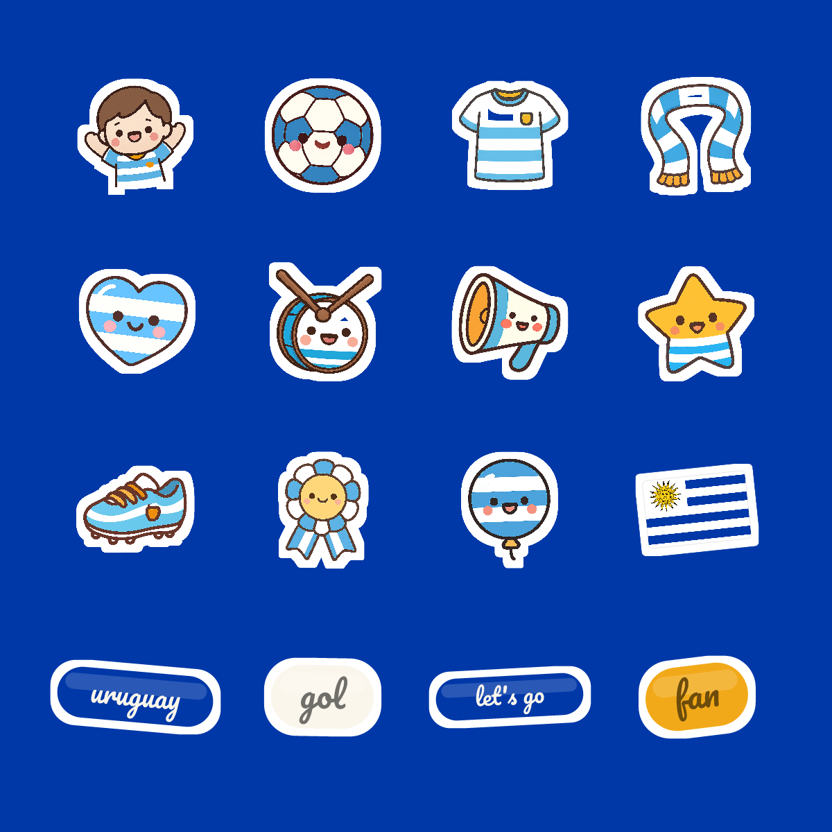 Uruguay Football Fan Sticker Pack — 16 Kawaii Die-Cut Supporter Stickers (PNG + SVG) preview 4
