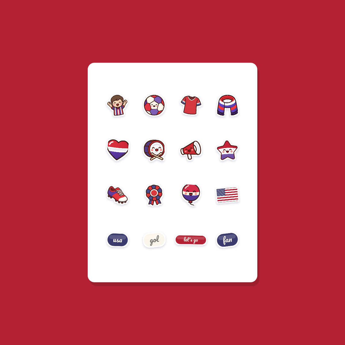 USA Football Fan Sticker Pack — 16 Kawaii Die-Cut Supporter Stickers (PNG + SVG) preview 3