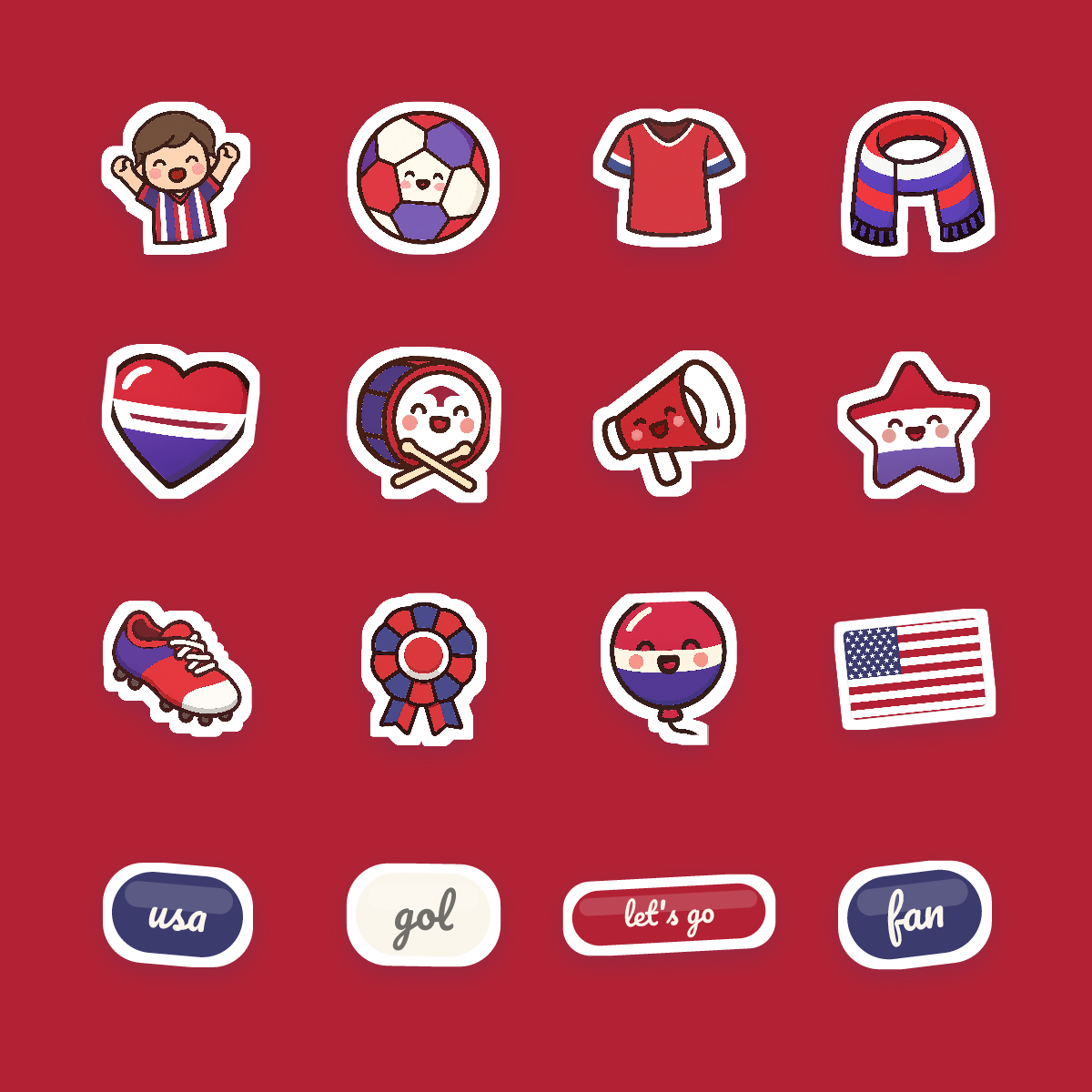 USA Football Fan Sticker Pack — 16 Kawaii Die-Cut Supporter Stickers (PNG + SVG) preview 4