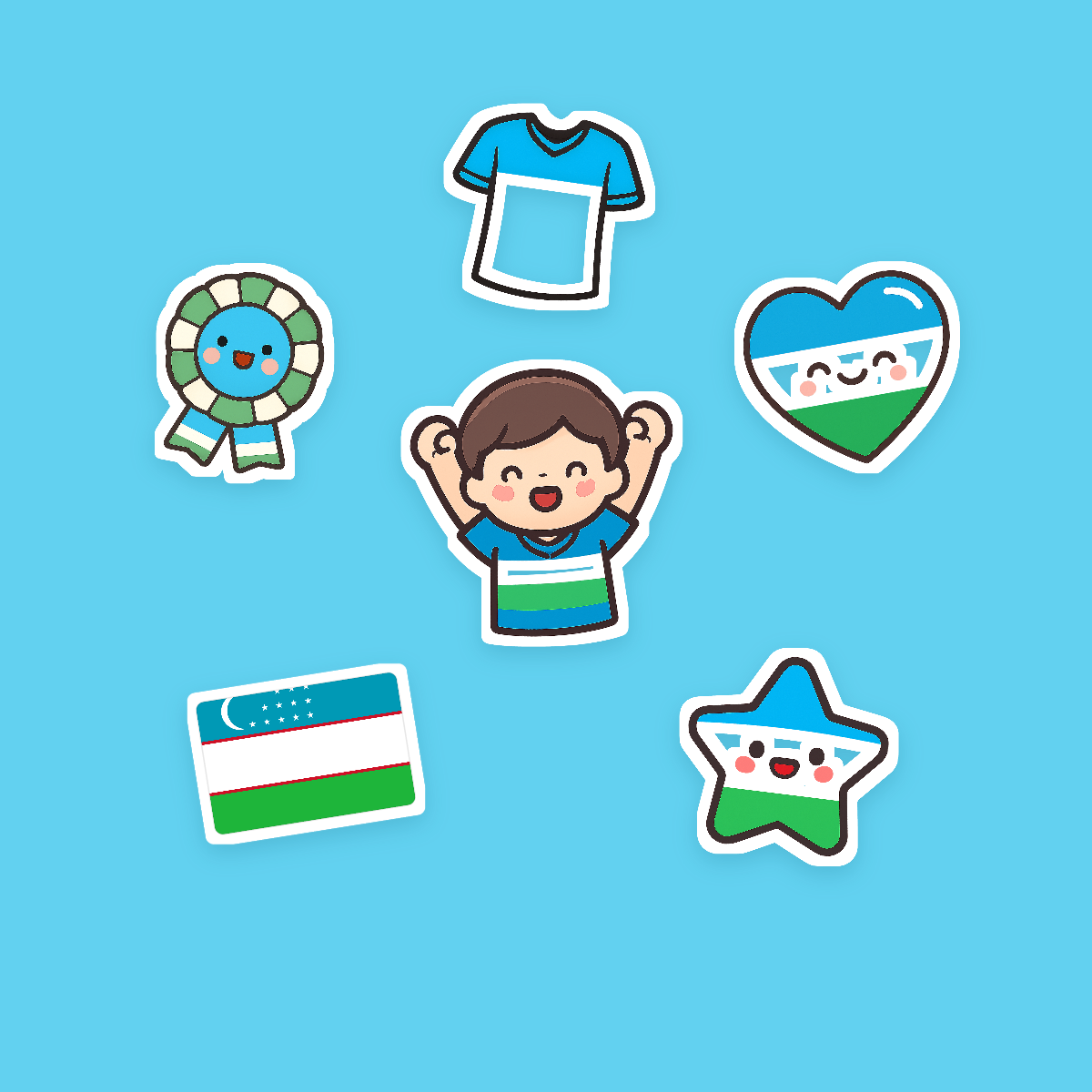 Uzbekistan Football Fan Sticker Pack — 16 Kawaii Die-Cut Supporter Stickers (PNG + SVG) preview 2