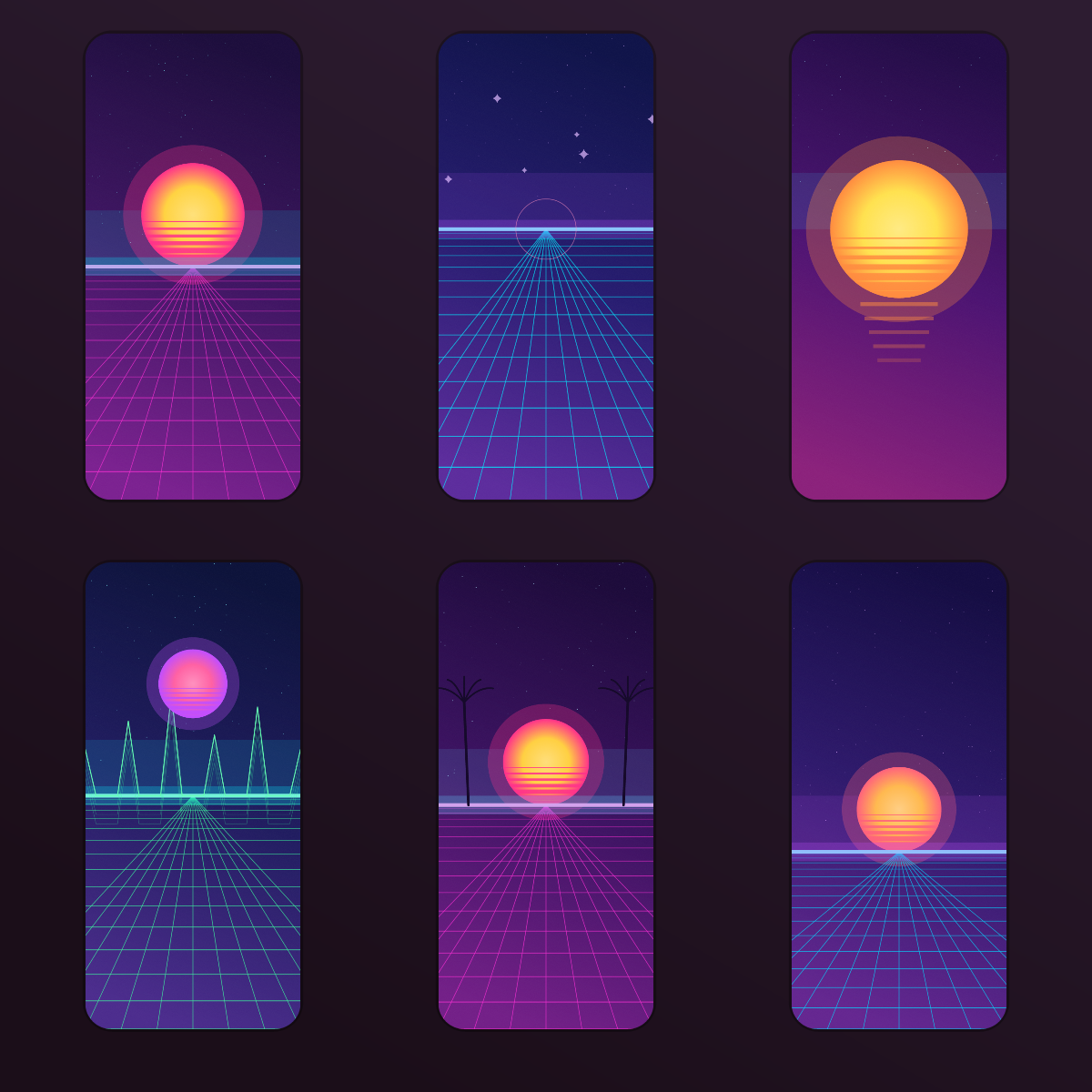 Vaporwave Retrowave Grid Wallpapers — 12 Neon 80s Synthwave Sun Lock Screens (iPhone + Android) preview 2