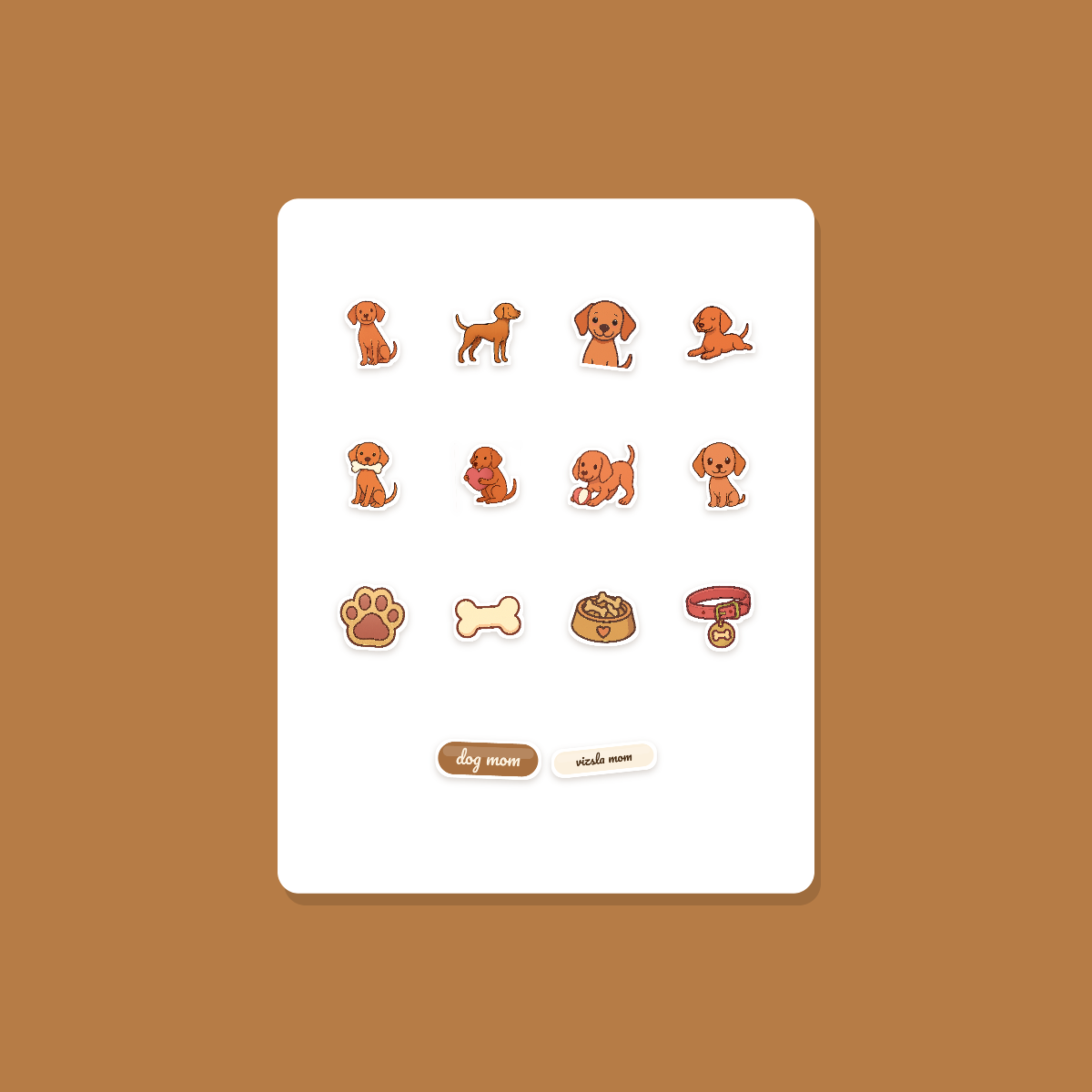 Vizsla Kawaii Sticker Pack — Dog Mom Die-Cut Stickers (PNG + SVG, Commercial Use) preview 3