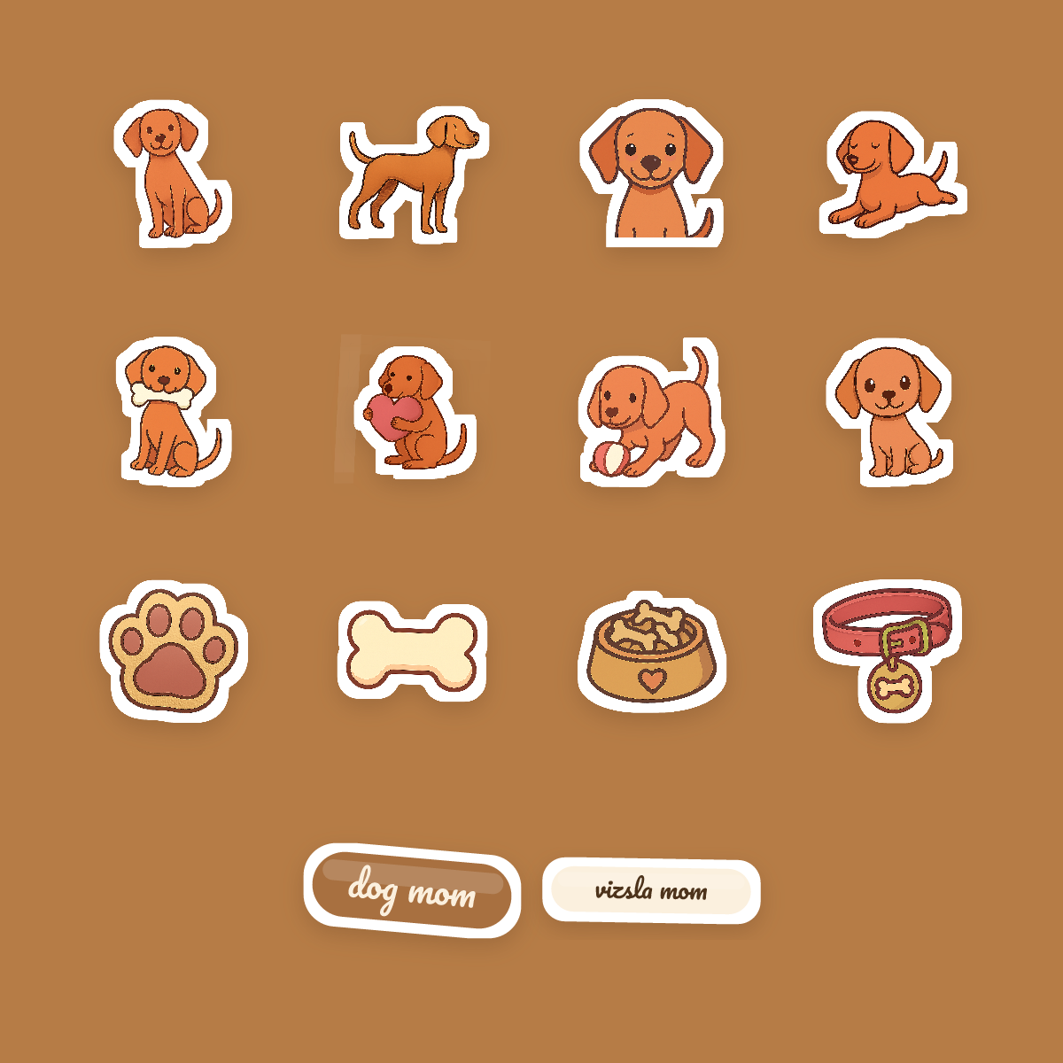 Vizsla Kawaii Sticker Pack — Dog Mom Die-Cut Stickers (PNG + SVG, Commercial Use) preview 4