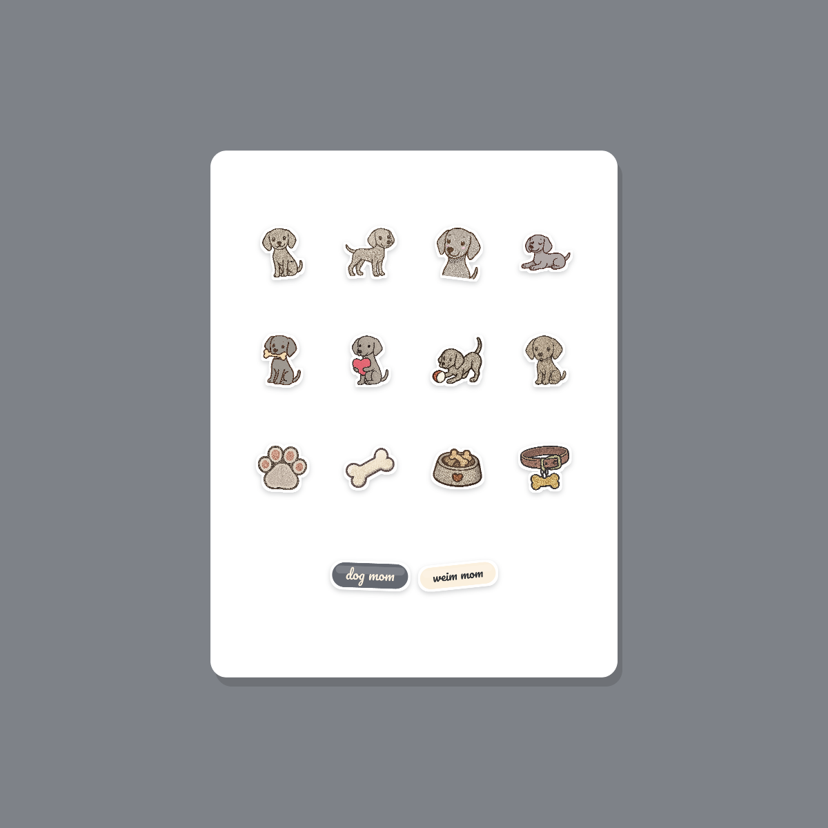 Weimaraner Kawaii Sticker Pack — Dog Mom Die-Cut Stickers (PNG + SVG, Commercial Use) preview 3