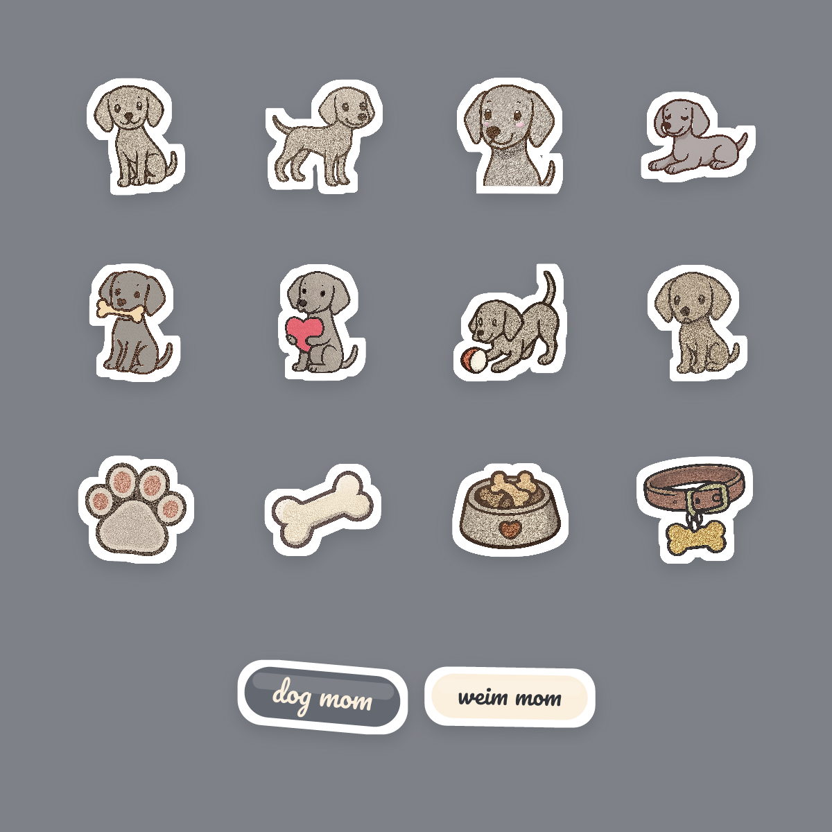 Weimaraner Kawaii Sticker Pack — Dog Mom Die-Cut Stickers (PNG + SVG, Commercial Use) preview 4