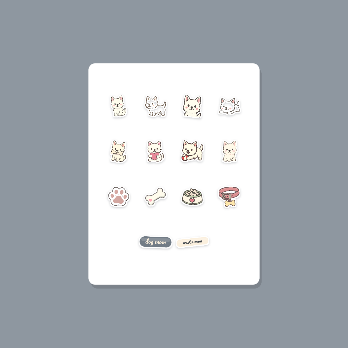 West Highland White Terrier Kawaii Sticker Pack — Dog Mom Die-Cut Stickers (PNG + SVG, Commercial Use) preview 3