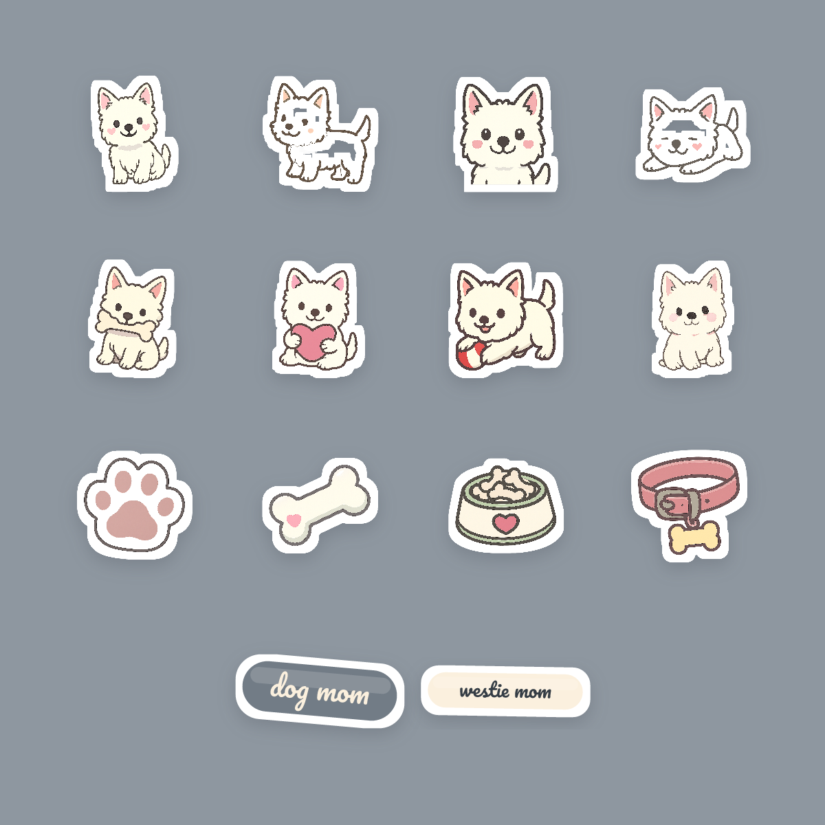 West Highland White Terrier Kawaii Sticker Pack — Dog Mom Die-Cut Stickers (PNG + SVG, Commercial Use) preview 4