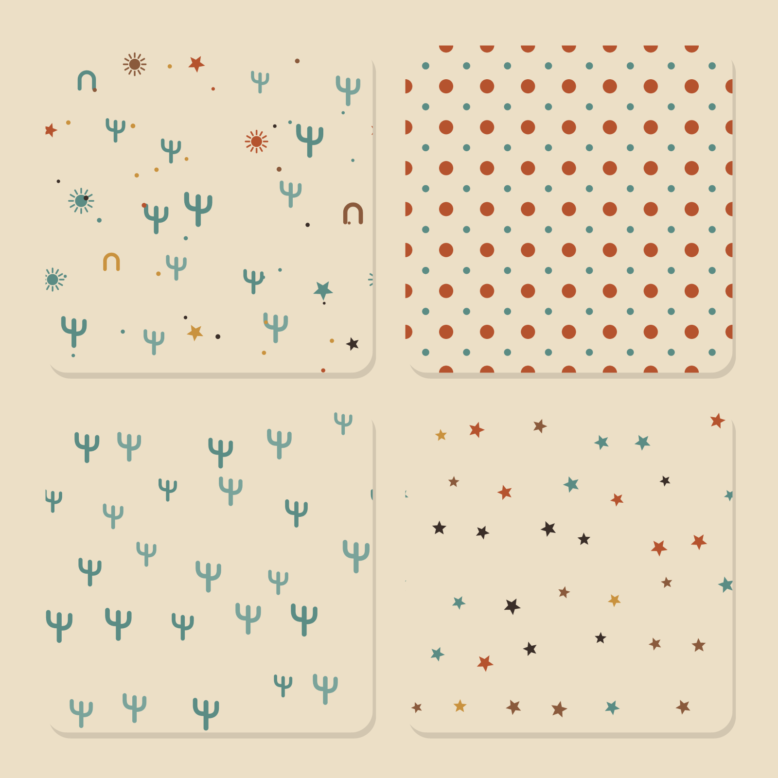 Western Cowgirl Digital Paper Pack — 8 Seamless Cactus, Horseshoe & Star Patterns (Commercial Use)