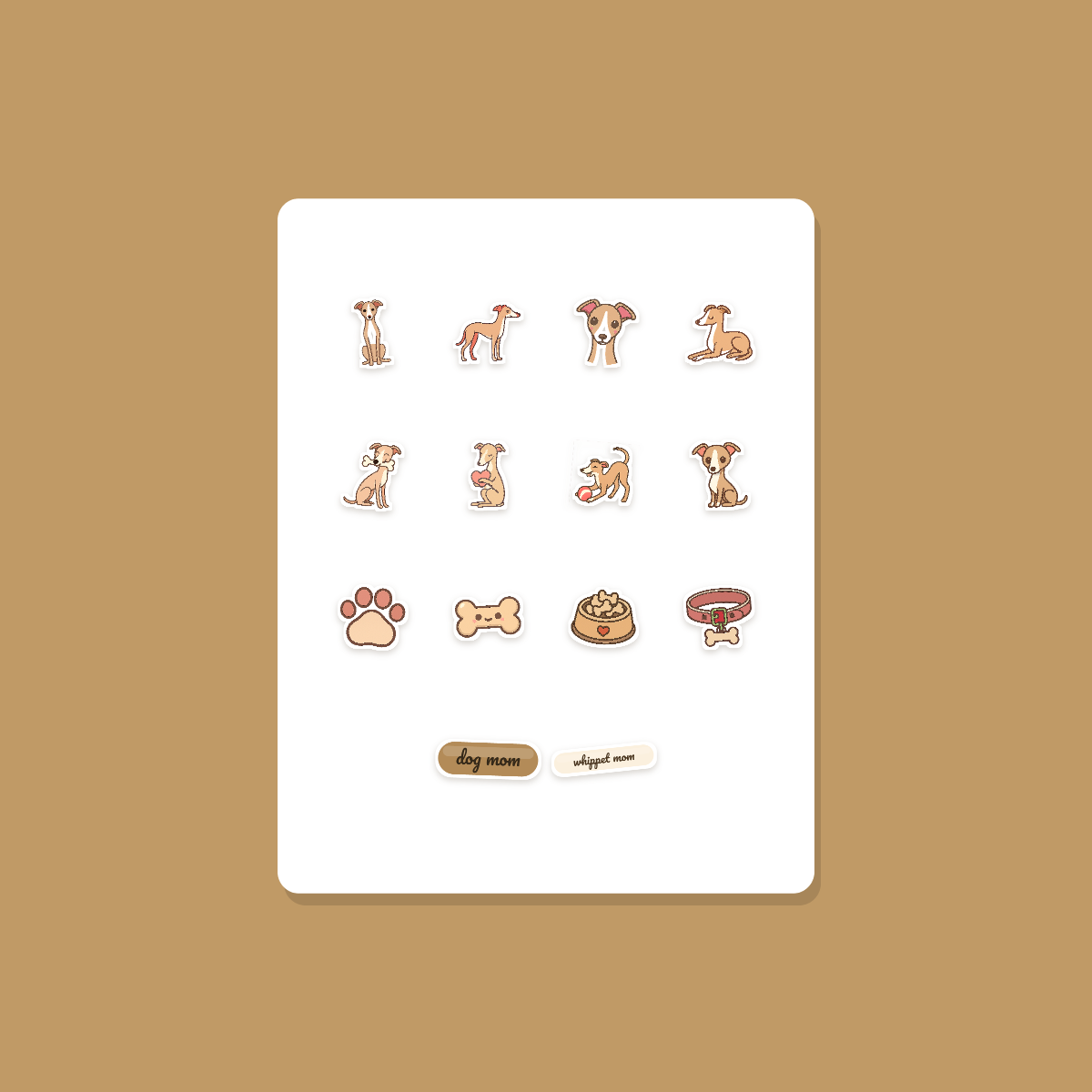 Whippet Kawaii Sticker Pack — Dog Mom Die-Cut Stickers (PNG + SVG, Commercial Use) preview 3