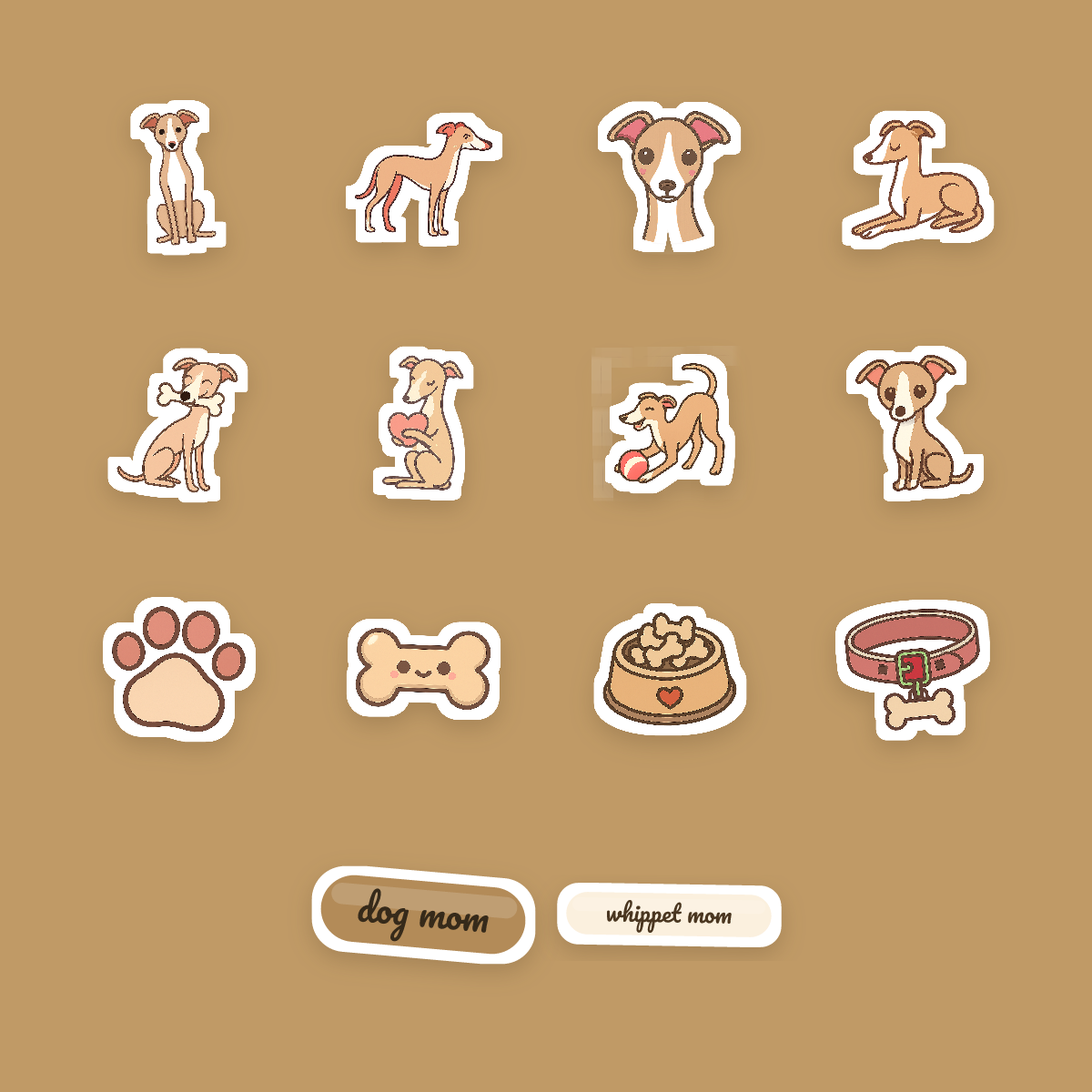 Whippet Kawaii Sticker Pack — Dog Mom Die-Cut Stickers (PNG + SVG, Commercial Use) preview 4