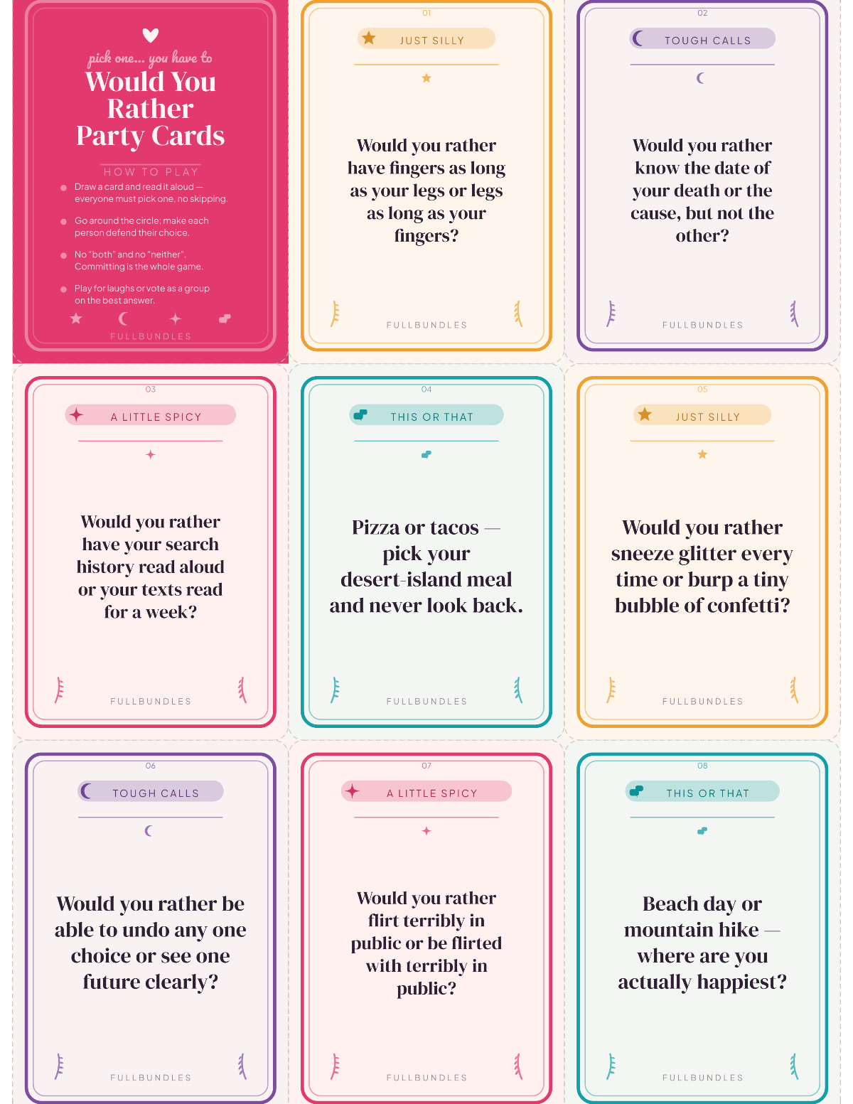 Would You Rather Party Cards — 48 Printable Game Cards for Groups preview 3