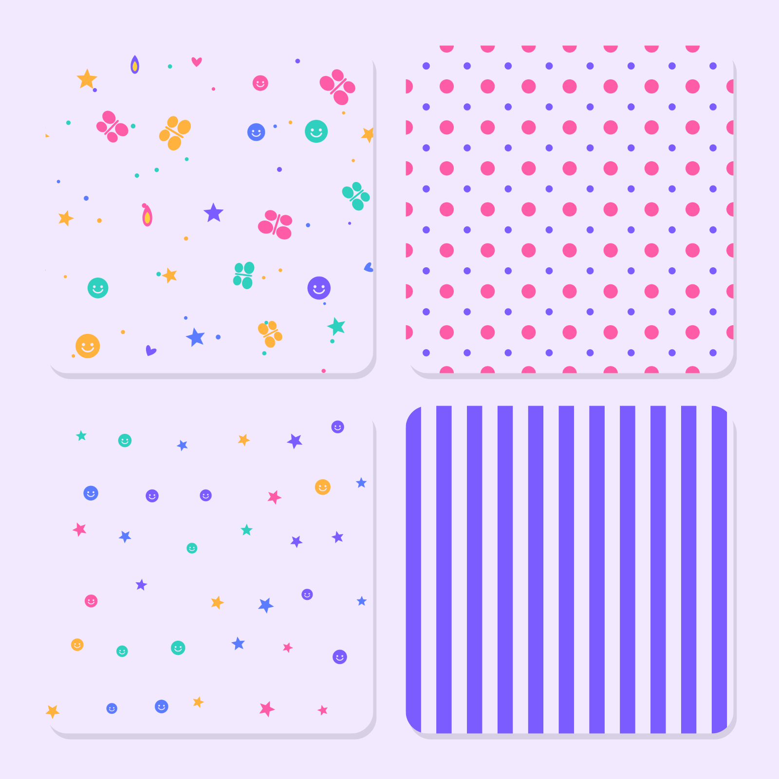 Y2K Digital Paper Pack — 8 Seamless Butterfly, Smiley & Star Patterns (Commercial Use)