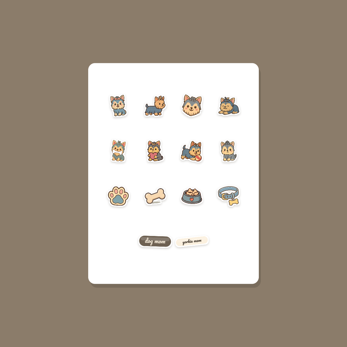 Yorkshire Terrier Kawaii Sticker Pack — Dog Mom Die-Cut Stickers (PNG + SVG, Commercial Use) preview 3
