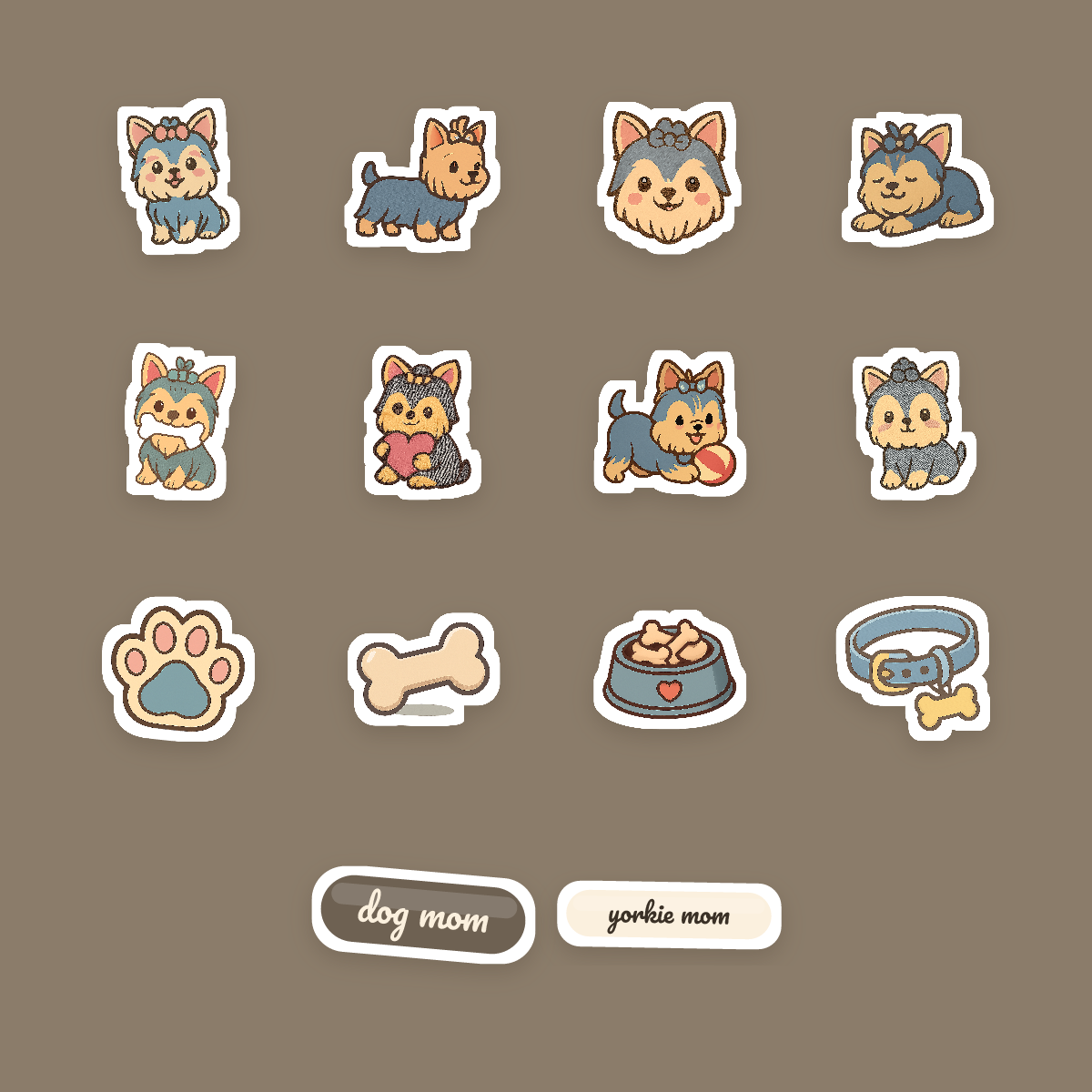 Yorkshire Terrier Kawaii Sticker Pack — Dog Mom Die-Cut Stickers (PNG + SVG, Commercial Use) preview 4